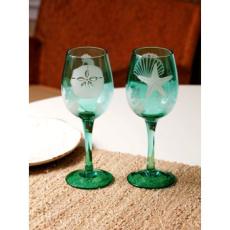 2 Assorted Sounds of the Sea Etched Wine Glasses
