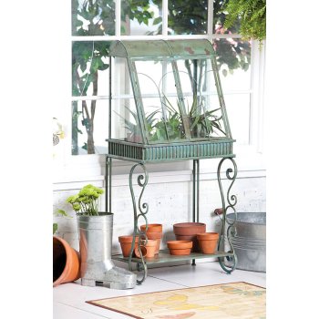 Antique Verdi Green Terrarium with Stand