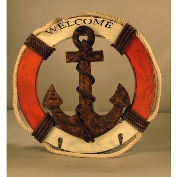 Anchor & Life Ring Wall Hook Welcome Sign