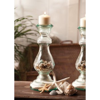 Recycle Glass 15.75" Candle Holder, Clear