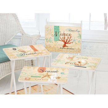 Set of 4 TV Trays with Stand, Nautica Cote D'azu