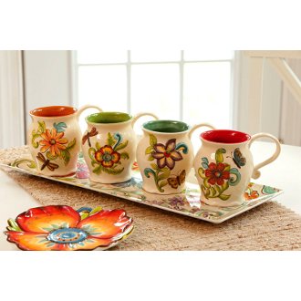 4 Assorted Madison's Garden Ceramic Handpainted Coffee Mugs