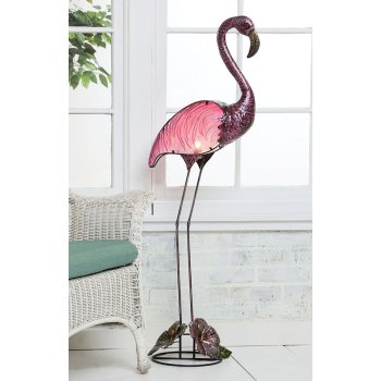 Metal and Glass Indoor Floor Lamp or Outdoor Decor-Flamingos