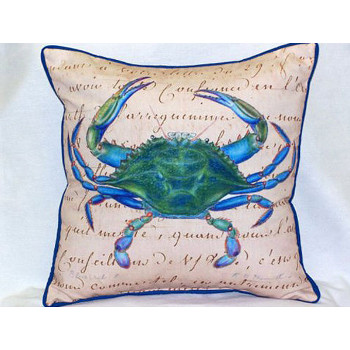 Male Blue Crab  Beige Large Outdoor Pillow