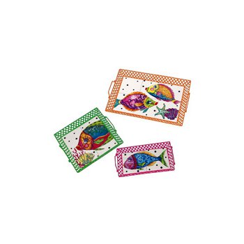 Funky Fish Metal Frame Tiled Trays