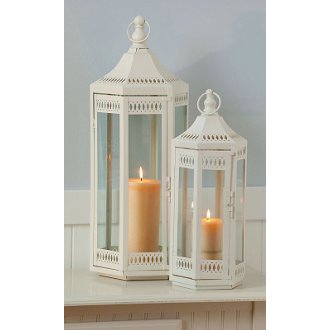 Set of 2 White Metal Lantern
