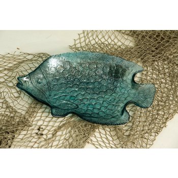 Blue Glass Decorative Fish Plate