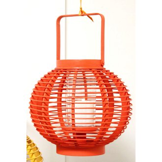Orange Bamboo Lantern With Glass Candle Holder set of two