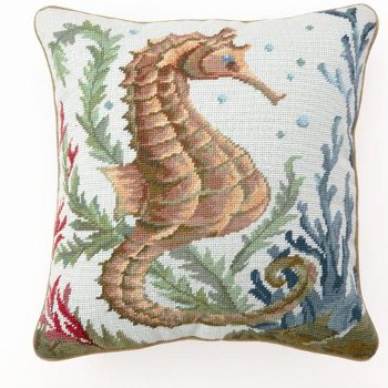 Sea Life Seahorse Needlepoint Pillow