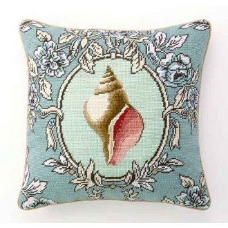 Sea Breeze Shell Needlepoint Pillow