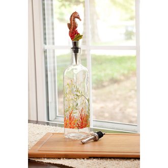 Glass Oil Bottle w/ Sea Horse Resin Stopper