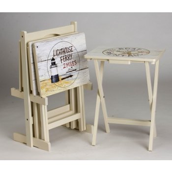 Set of 4 Nautical TV Trays with Stand