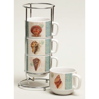 Shells Ceramic Coffee Mug Set w/ Stand