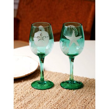 2 Assorted Sounds of the Sea Etched Wine Glasses