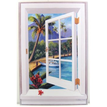 Tropical Beach Window Scene Wall Art 