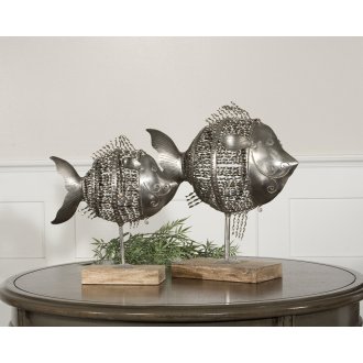 Twisted Iron Fish, Sculpture, S/2 Sculpture