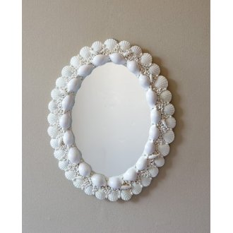 White Oval Seashell Mirror