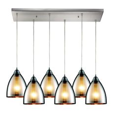 Reflections 6 Light Pendant In Satin Nickel And Multicolor Glass