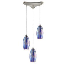 Iridescence 3 Light Pendant In Satin Nickel And Storm Blue Glass