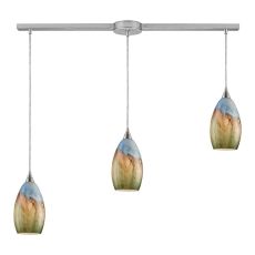 Geologic 3 Light Pendant In Satin Nickel And Multicolor Glass