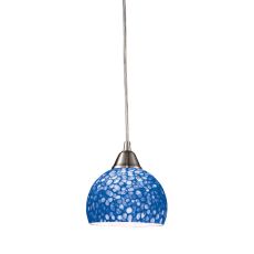 Cira 1 Light Led Pendant In Satin Nickel With Pebbled Blue Glass