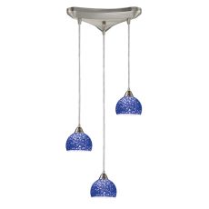 Cira 3 Light Pendant In Satin Nickel With Pebbled Blue Glass