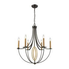 Dione 6 Light Chandelier In Oil Rubbed Bronze With Brushed Antique Brass Accents