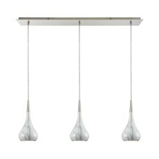 Lindsey 3 Light Linear Pan Fixture In Satin Nickel With Marble Print Shade