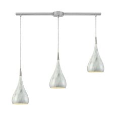 Lindsey 3 Light Linear Bar Fixture In Satin Nickel With Marble Print Shade