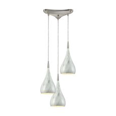 Lindsey 3 Light Triangle Pan Fixture In Satin Nickel With Marble Print Shade