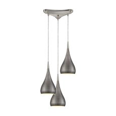 Lindsey 3 Light Triangle Pan Fixture In Satin Nickel With Weathered Zinc Shade