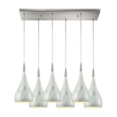 Lindsey 6 Light Rectangle Fixture In Satin Nickel With Marble Print Shade