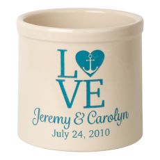 Personalized Love Anchor Crock, Bristol Crock With Sea Blue Etching