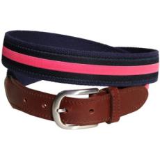 Classic Pink Stripe On Navy Leather Tab Belt