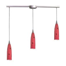Lungo 3 Light Pendant In Satin Nickel And Fire Red Glass