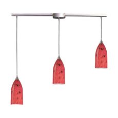 Verona 3 Light Pendant In Satin Nickel And Fire Red Glass