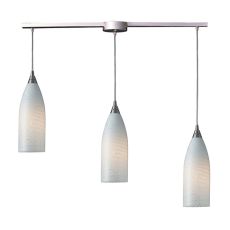 Cilindro 3 Light Pendant In Satin Nickel And White Swirl Glass