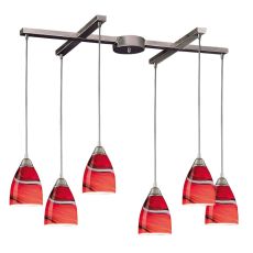 Pierra 6 Light Pendant In Satin Nickel And Candy Glass