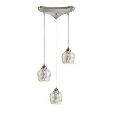 Fusion 3 Light Pendant In Satin Nickel And Silver Glass