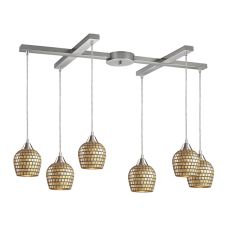 Fusion 6 Light Pendant In Satin Nickel And Gold Leaf Glass