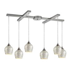 Fusion 6 Light Pendant In Satin Nickel And Silver Glass