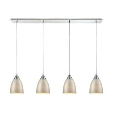 Merida 4 Light Linear Pan Pendant In Polished Chrome With Silver Linen Glass