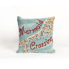 Liora Manne Frontporch Mermaid Crossing Indoor/Outdoor Pillow - Blue, 18" Square