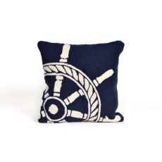 Liora Manne Frontporch Ship Wheel Indoor/Outdoor Pillow - Navy, 18" Square
