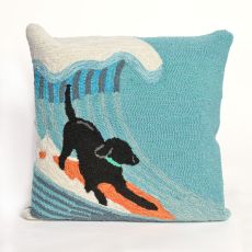 Liora Manne Frontporch Surfing Dog Indoor/Outdoor Pillow - Blue, 18" Square