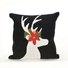 Liora Manne Frontporch Reindeer Indoor/Outdoor Pillow - Black, 18" Square