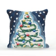 Liora Manne Frontporch Xmas Tree Indoor/Outdoor Pillow - Blue, 18" Square