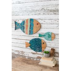 Painted Wooden Fish Wall Hangings, Set of 3