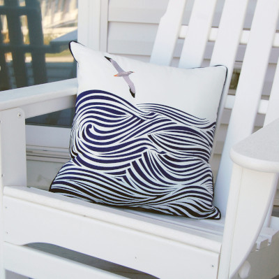 Albatross and Waves Indoor/Outdoor Coastal Pillow 18 inch square
