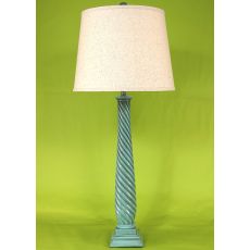 Coastal Lamp Tall Slender Swirl W/ Square Base Table Lamp - Glazed Turquoise Sea High Gloss